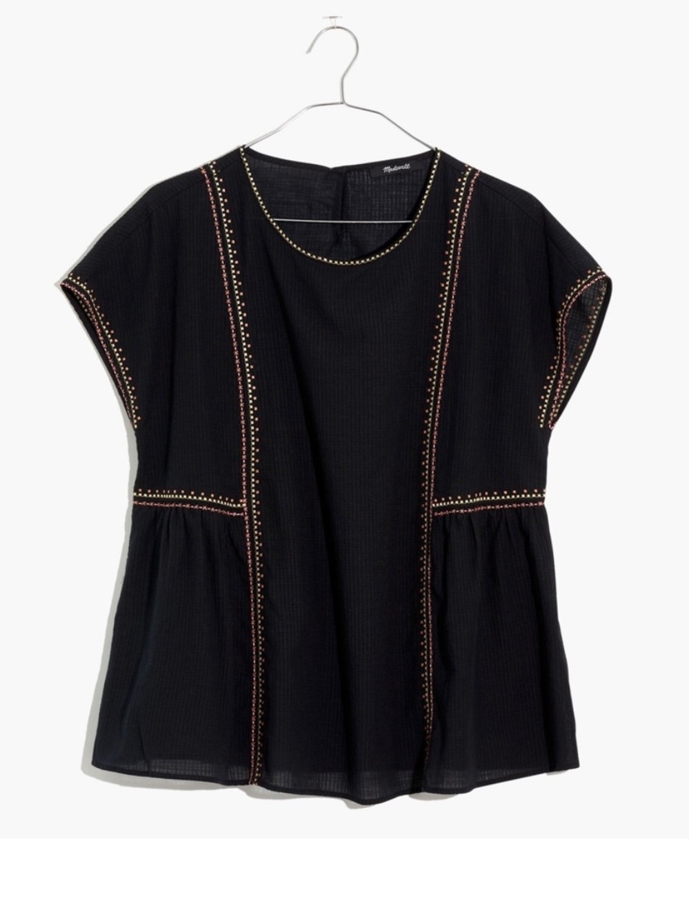 Madewell black embroidered boho blouse Small